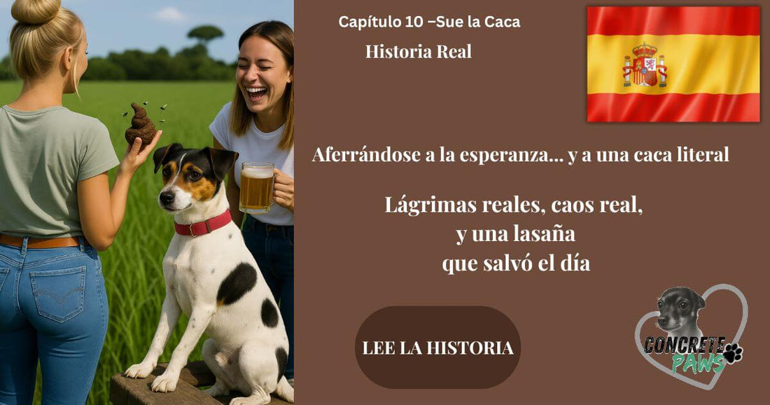 Dos mujeres en un campo con un perro y una broma de caca falsa. Historia real de pérdida, humor y esperanza en Alhaurín el Grande.