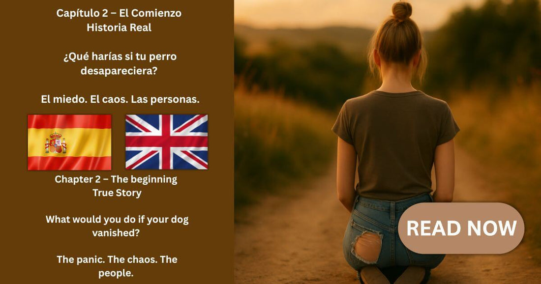 Mujer rubia arrodillada en camino de tierra al atardecer con vaqueros rotos, imagen para Capítulo 2 – Historia Real sobre la pérdida de un perro en Alhaurín el Grande.