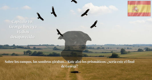 Capítulo 19 George 15 días desaparecido – aves rapaces sobre campo, imagen homenaje perro con bandera de España