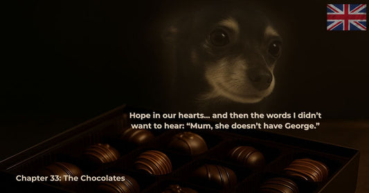 Box of chocolates with ghostly image of George the dog, Chapter 33: The Chocolates – Finding Mr. George.