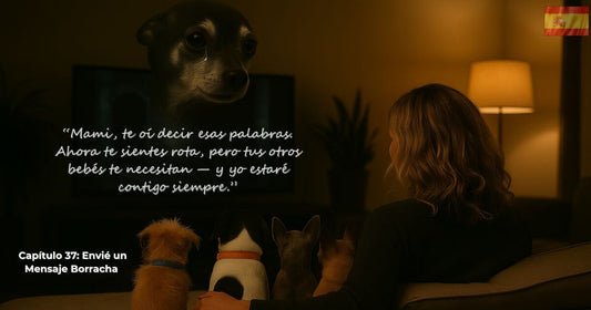 Imagen fantasmal de George con una lágrima vigilando a Christine y sus perros en el sofá, de Encontrando a Mr. George – Capítulo 37: Envié un Mensaje Borracha.