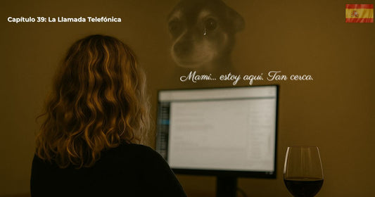 Imagen fantasmal de George observando a Christine frente al ordenador – Capítulo 39 “La llamada telefónica” del libro Finding Mr. George.