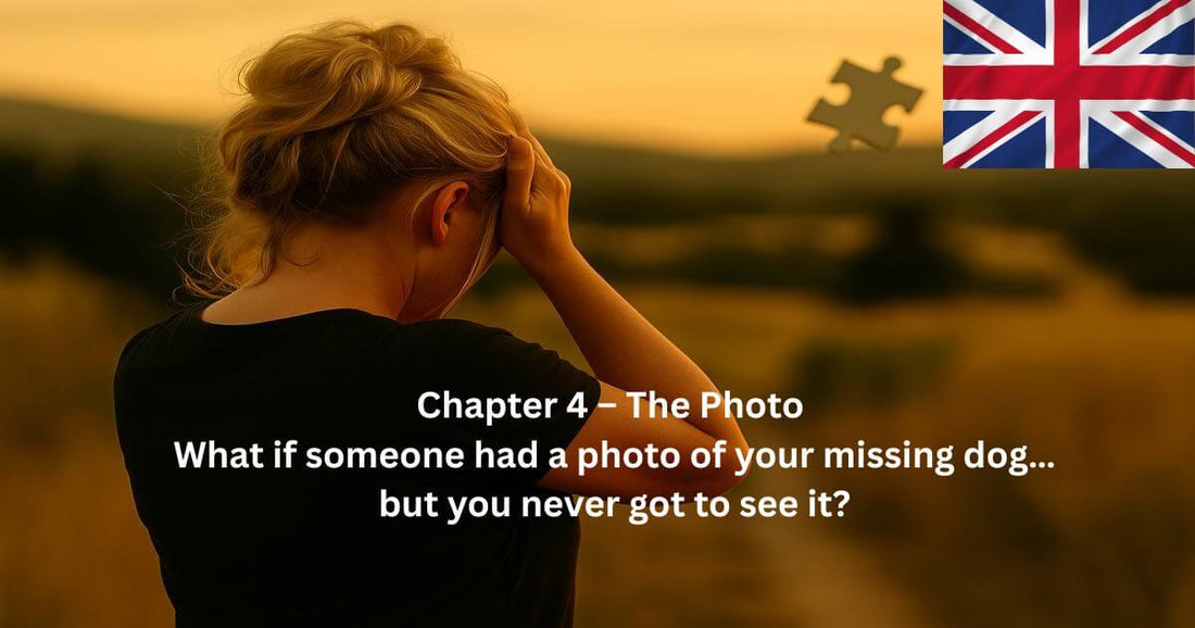 Blonde woman in field at sunset with puzzle piece floating, text says “Chapter 4 – The Photo”