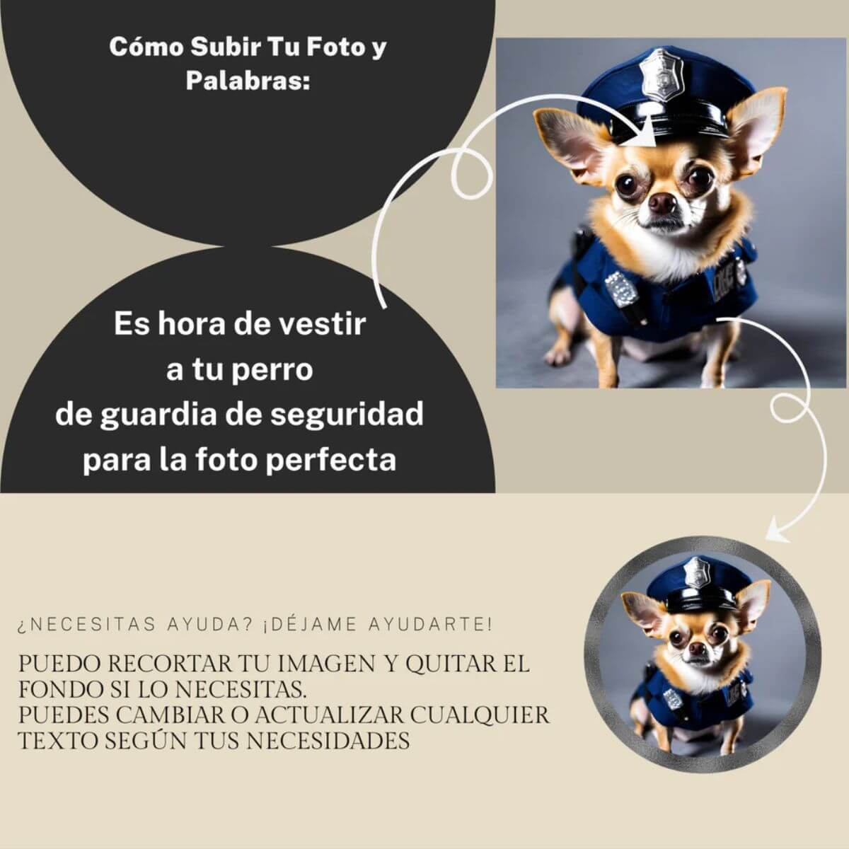 "Imagen con instrucciones paso a paso sobre cómo subir la foto de tu mascota para personalizar la huella de piedra."

