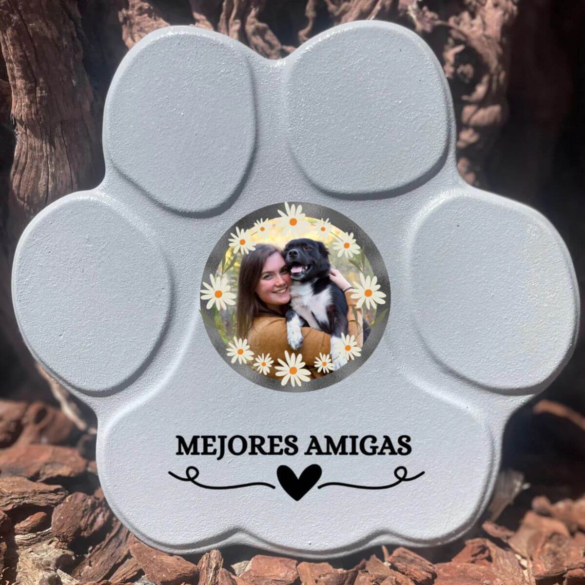 Regalo personalizado con foto de mascota, color gris, tamaño grande, sin soporte