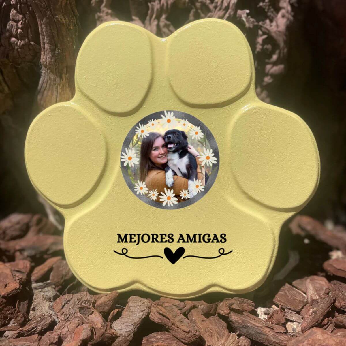 Regalo personalizado con foto de mascota, color amarillo, tamaño mediano, sin soporte