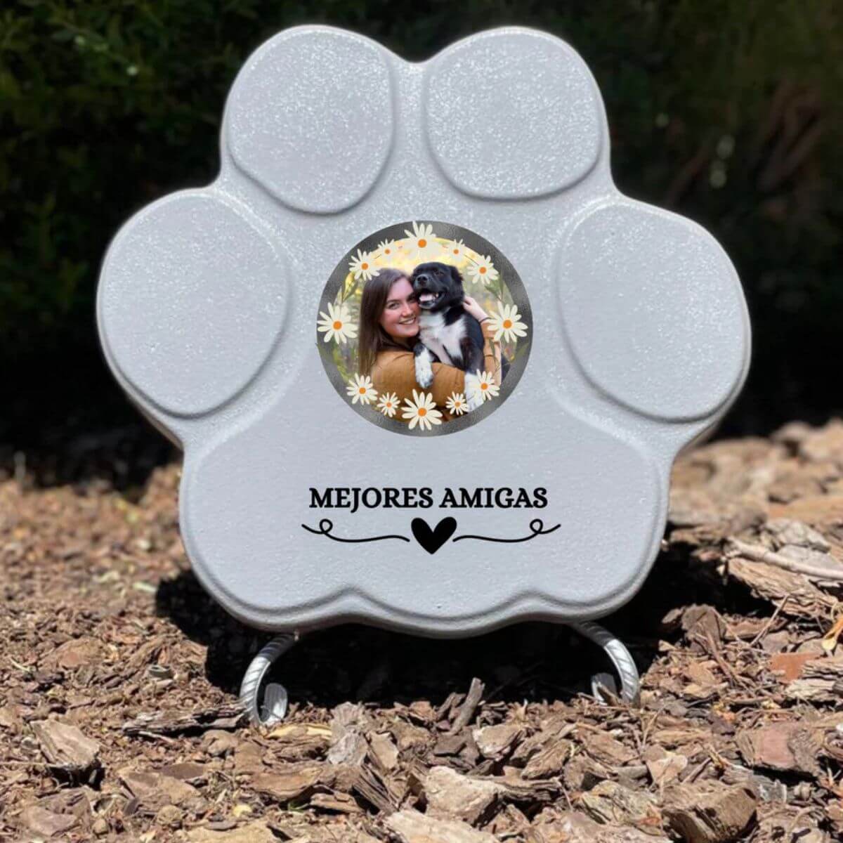 Regalo personalizado con foto de mascota, color gris, tamaño mediano, con soporte