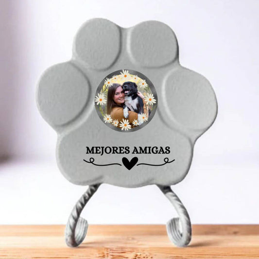 Regalo personalizado con foto de mascota, color gris, tamaño pequeño, con soporte