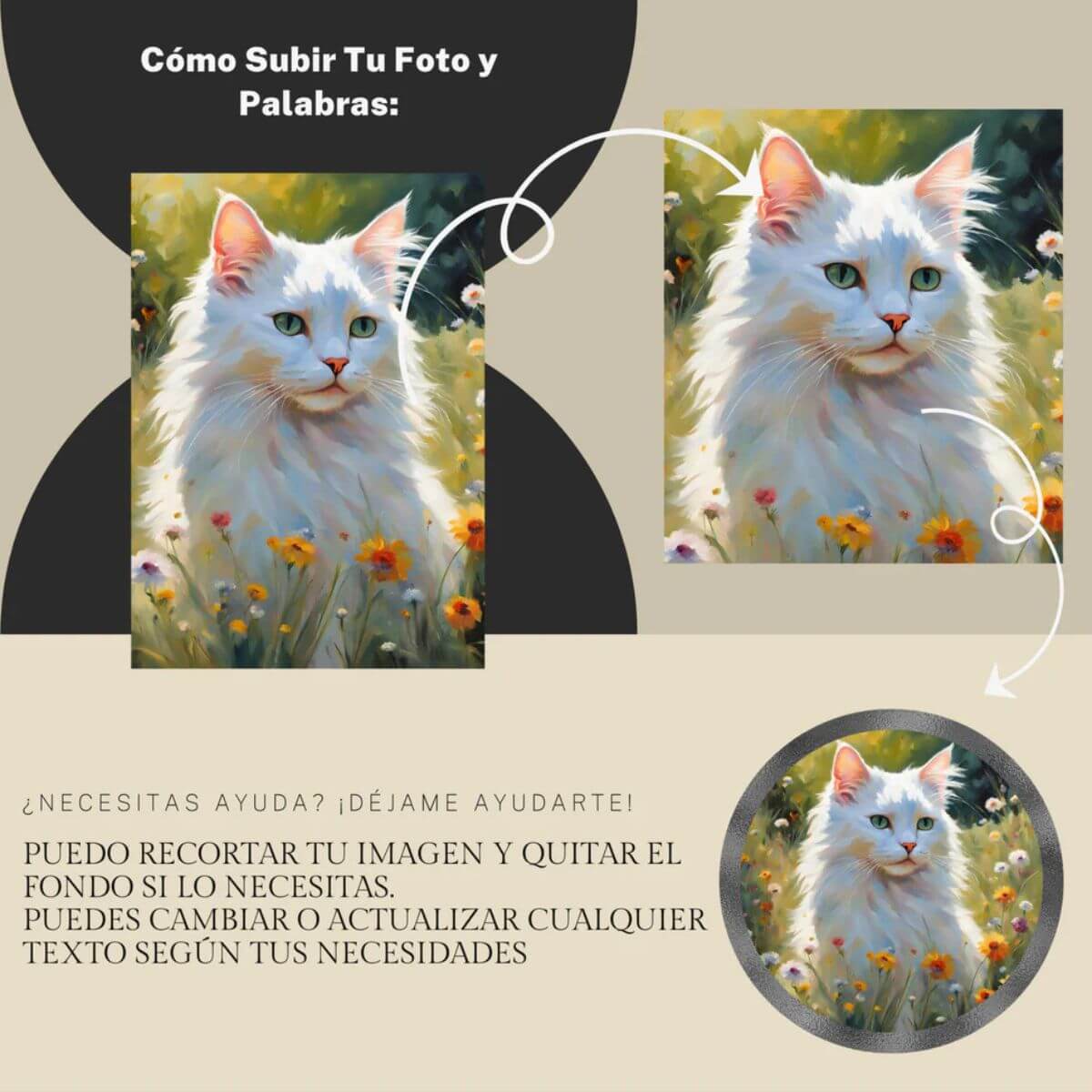 Ejemplo de cómo se recorta con cuidado la foto de la mascota para personalizar la lápida conmemorativa de ConcretePaws.