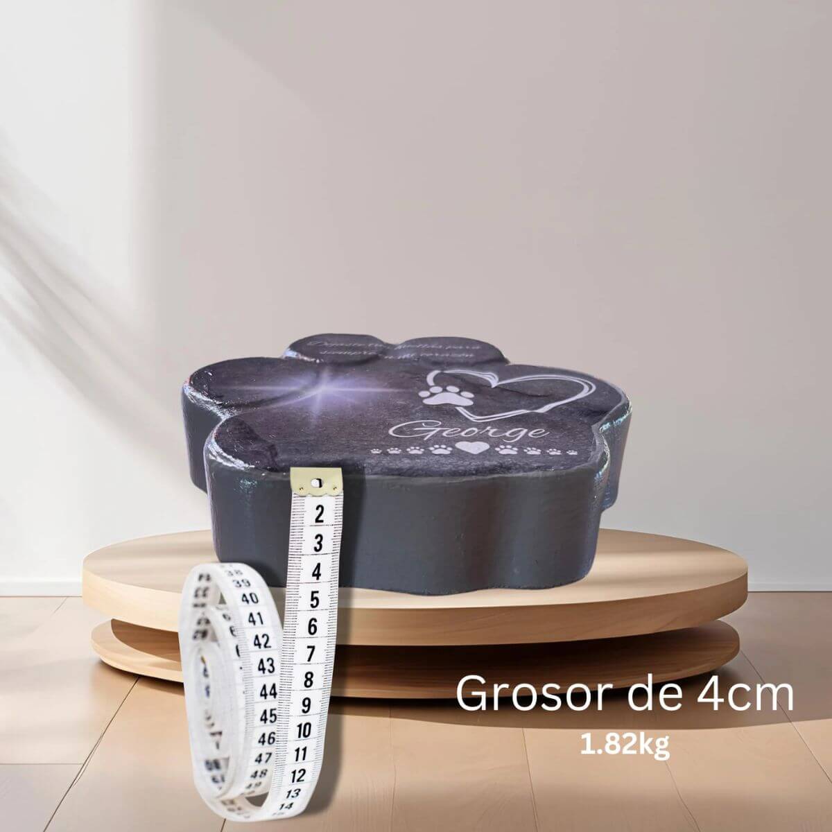 Grosor de la huella de piedra personalizada para mascotas – lápida resistente con cinta métrica para referencia
