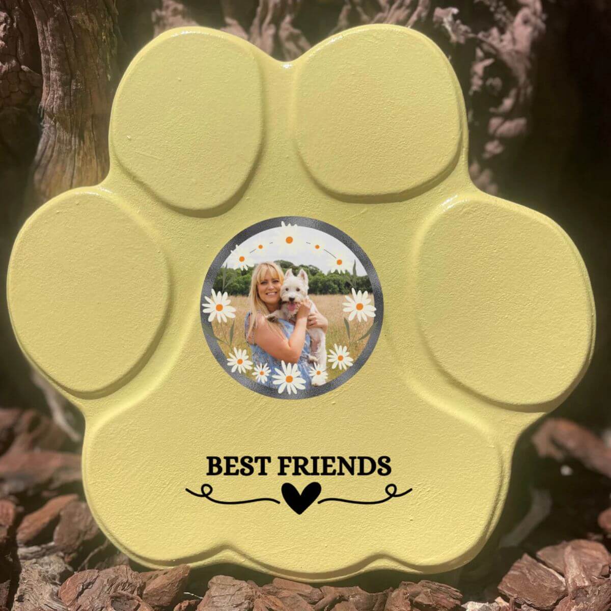 Regalo personalizado “Best Friends” con foto de mascota, color amarillo, tamaño grande, sin soporte