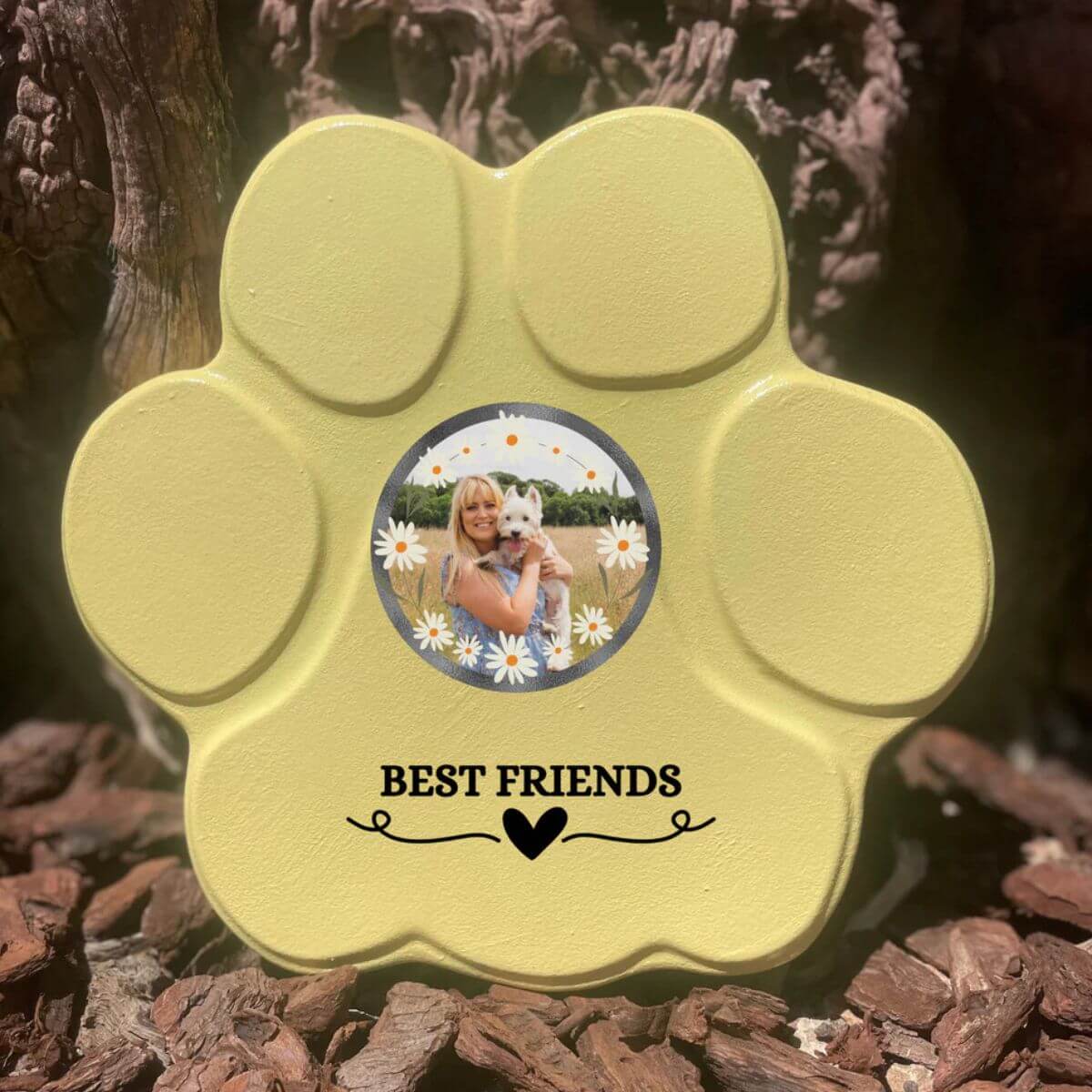 Regalo personalizado “Best Friends” con foto de mascota, color amarillo, tamaño mediano, sin soporte