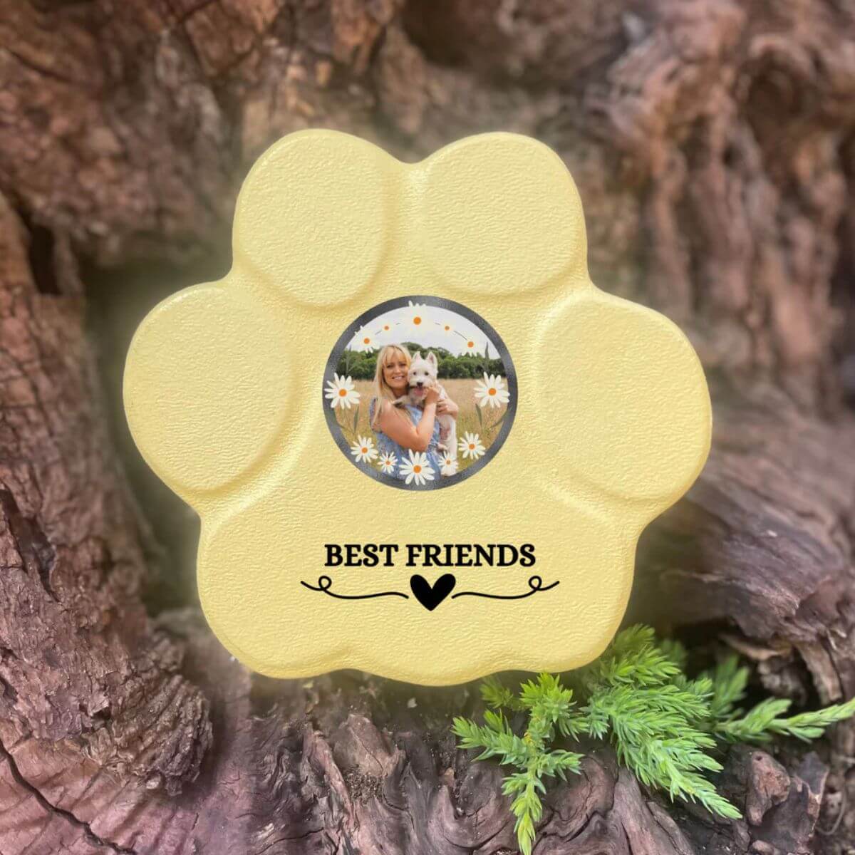 Regalo personalizado “Best Friends” con foto de mascota, color amarillo, tamaño pequeño, sin soporte