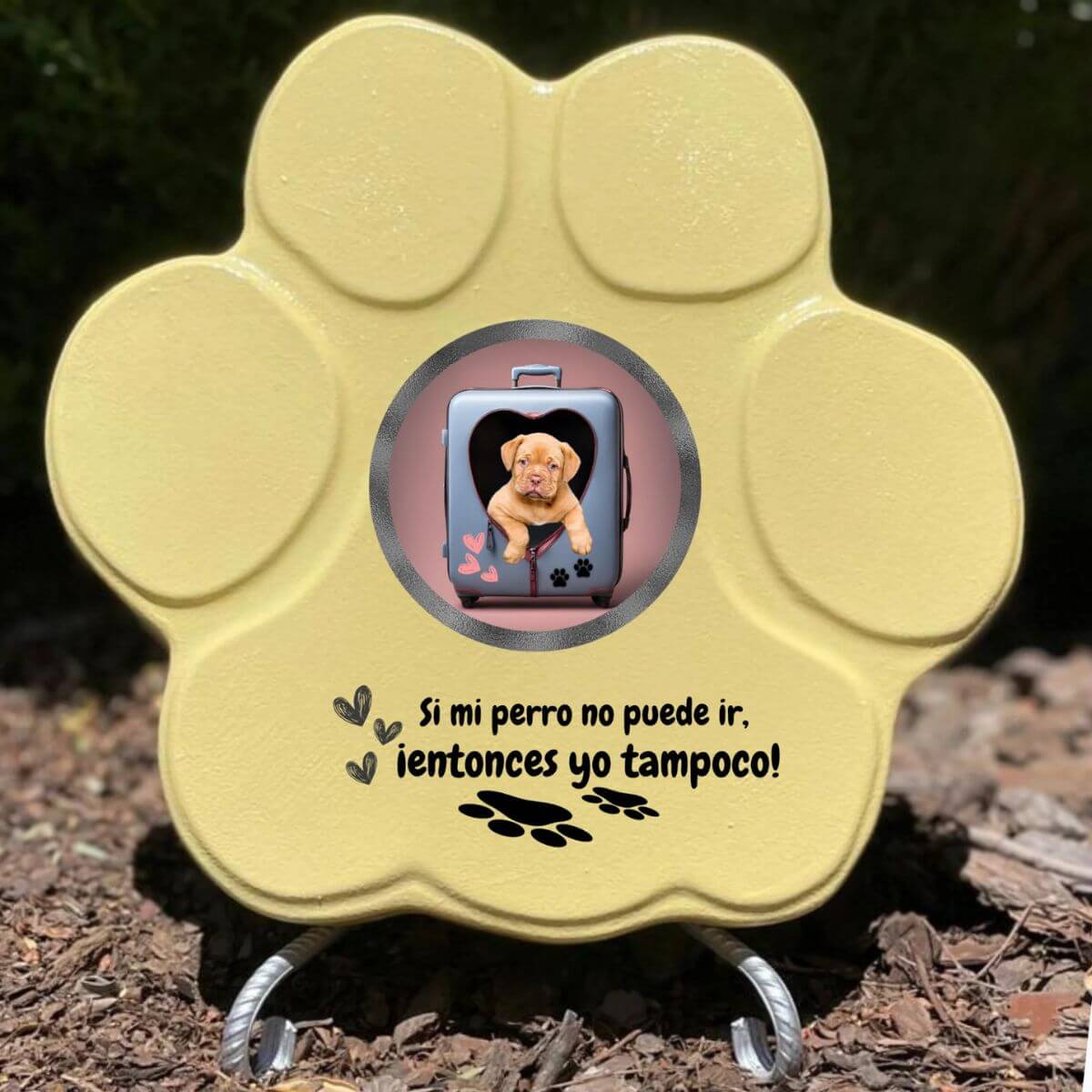 Regalo divertido con foto de perro en maleta, color amarillo, tamaño grande, con soporte