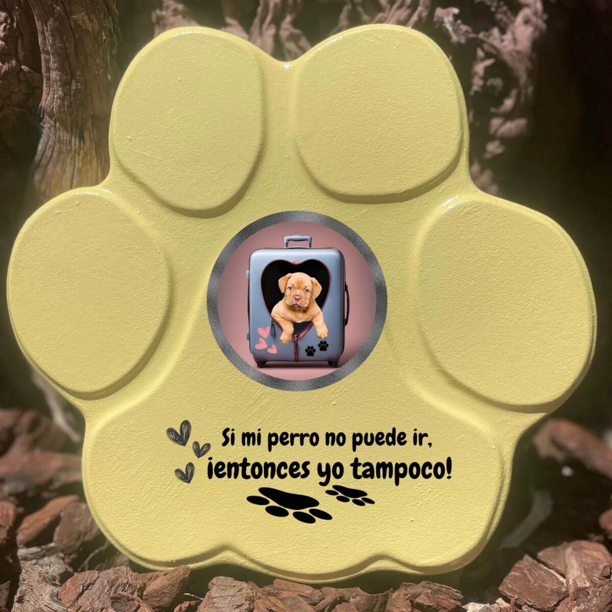 Regalo divertido con foto de perro en maleta, color amarillo, tamaño grande, sin soporte


