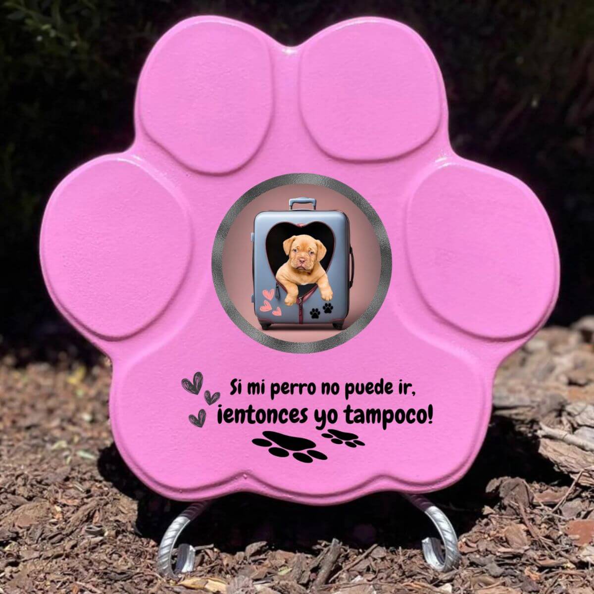 Regalo divertido con foto de perro en maleta, color rosa, tamaño grande, con soporte

