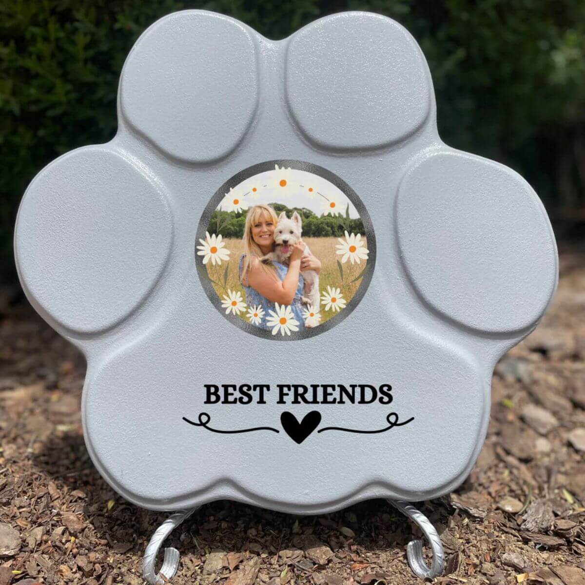 Regalo personalizado “Best Friends” con foto de mascota, color gris, tamaño grande, con soporte