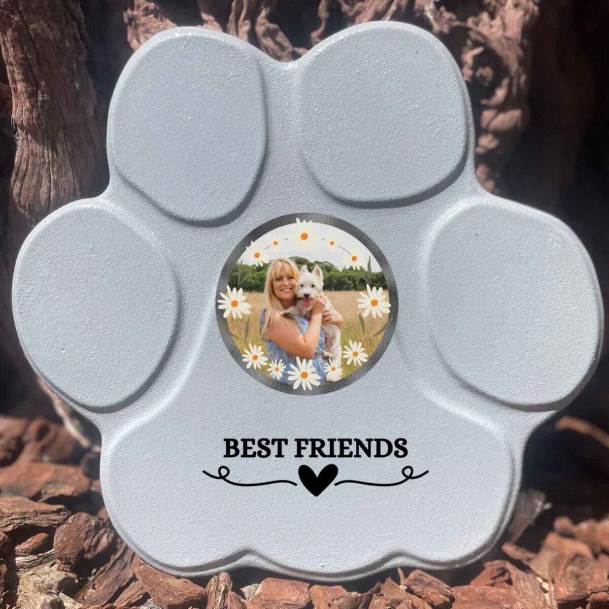 Regalo personalizado “Best Friends” con foto de mascota, color gris, tamaño grande, sin soporte