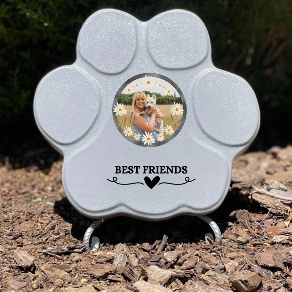 Regalo personalizado “Best Friends” con foto de mascota, color gris, tamaño mediano, con soporte