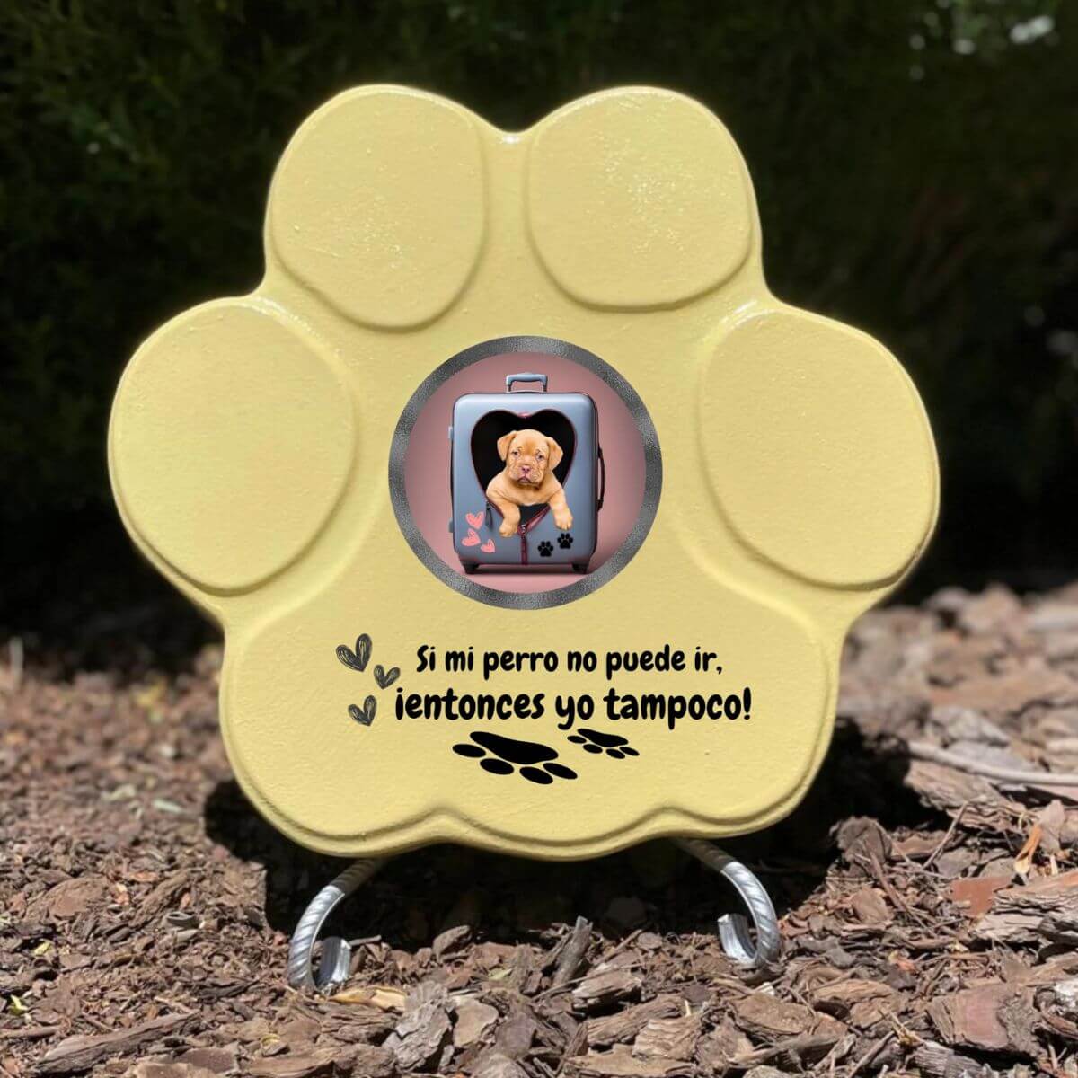 Regalo divertido con foto de perro en maleta, color amarillo, tamaño mediano, con soporte

