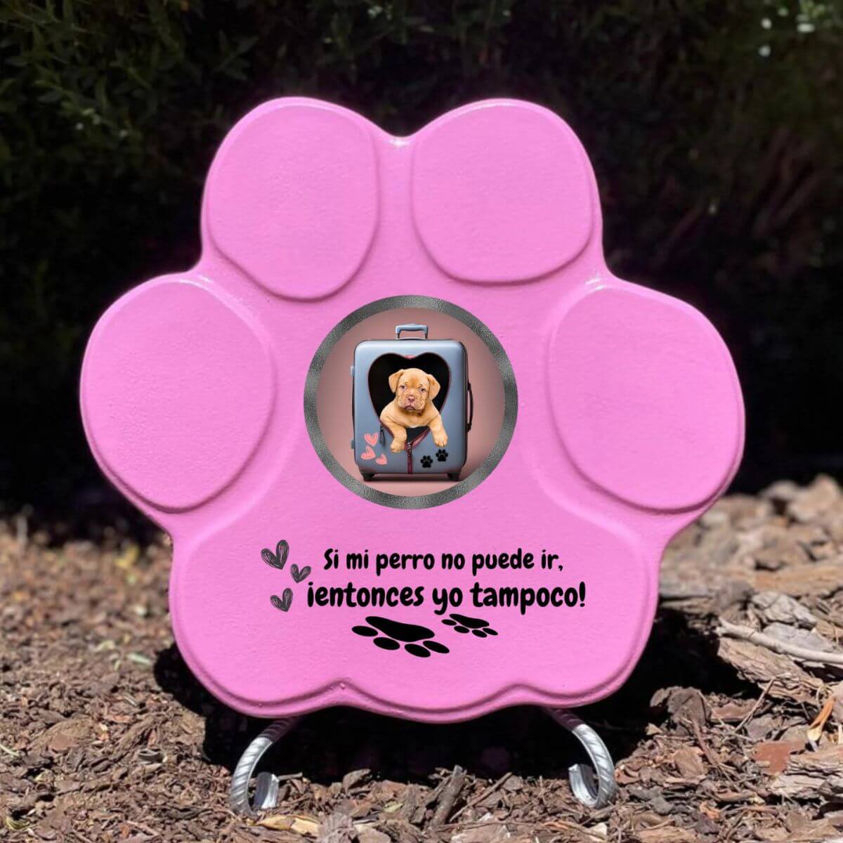 Regalo divertido con foto de perro en maleta, color rosa, tamaño mediano, con soporte

