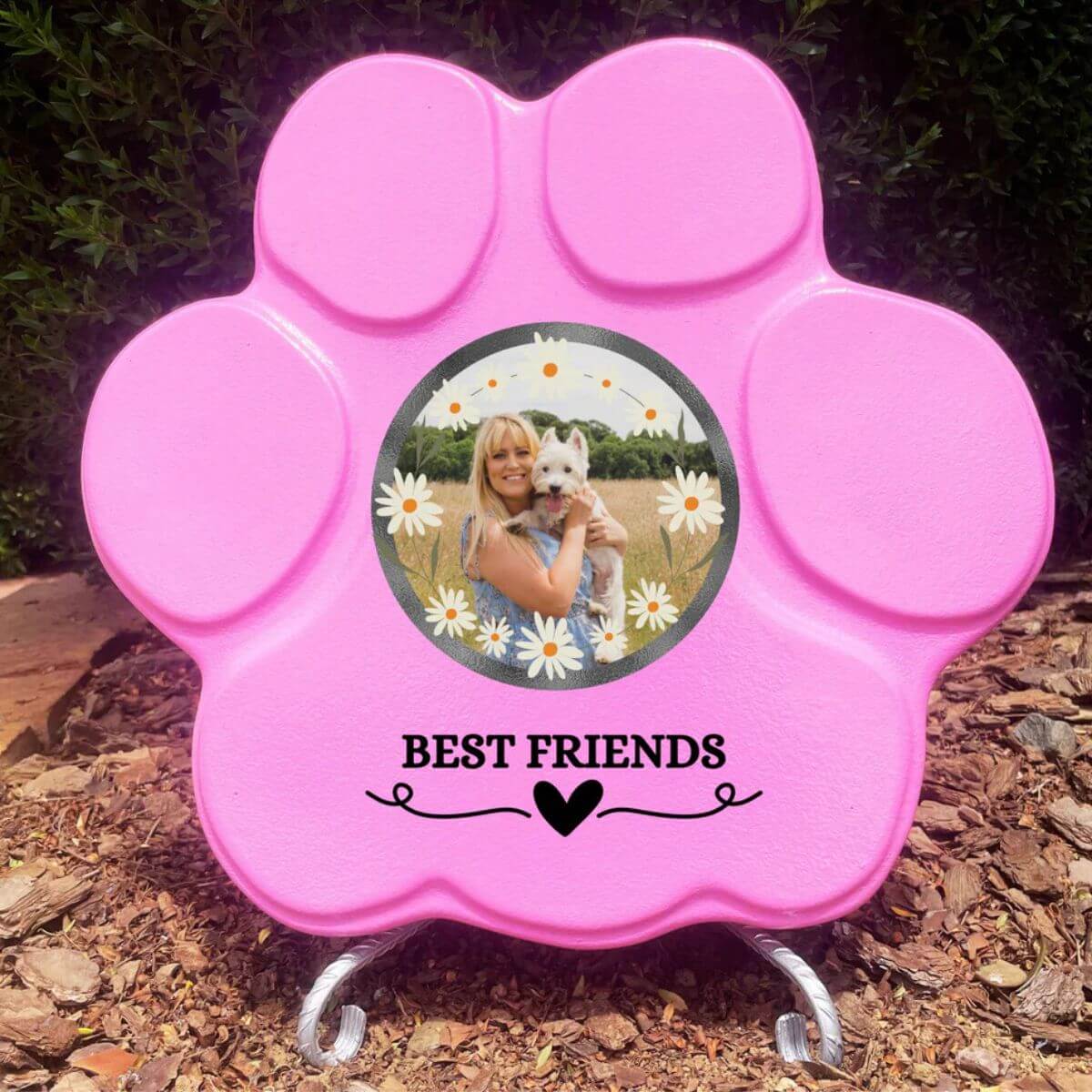 Regalo personalizado “Best Friends” con foto de mascota, color rosa, tamaño grande, con soporte
