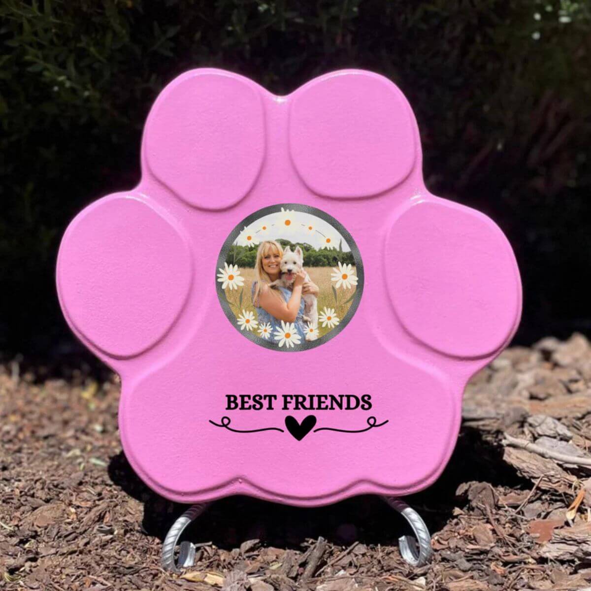 Regalo personalizado “Best Friends” con foto de mascota, color rosa, tamaño mediano, con soporte