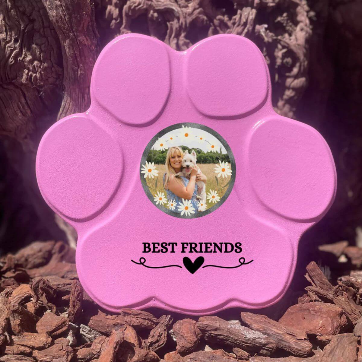 Regalo personalizado “Best Friends” con foto de mascota, color rosa, tamaño mediano, sin soporte
