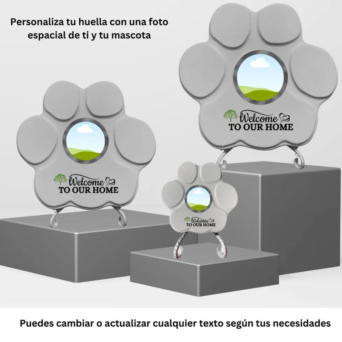 Huellas de piedra en varios tamaños, con foto y la— frase perfecto para amantes de perros