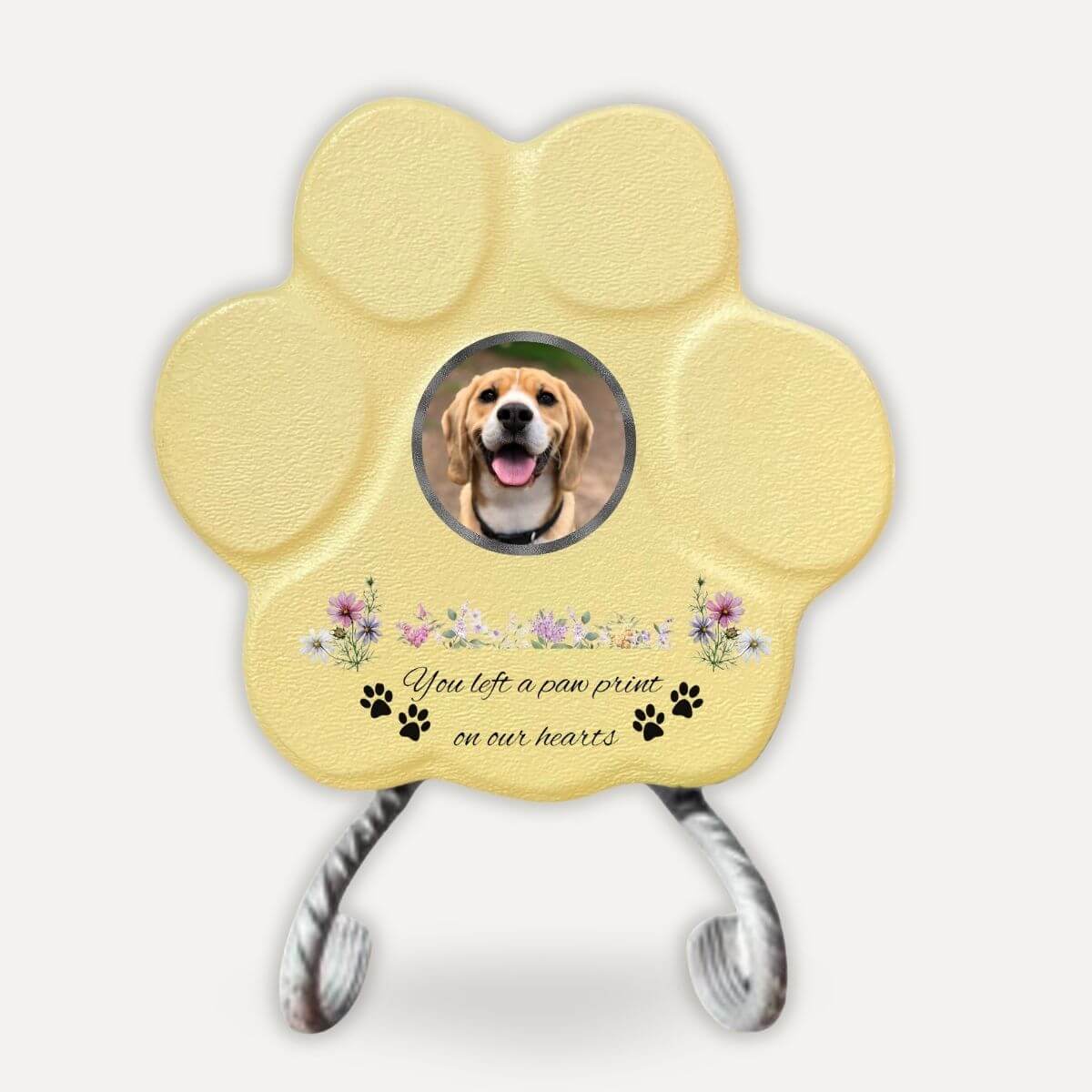 Personalized Footprint Stone – Photo, Name and Message “You Left Footprints on Our Hearts” (English) 