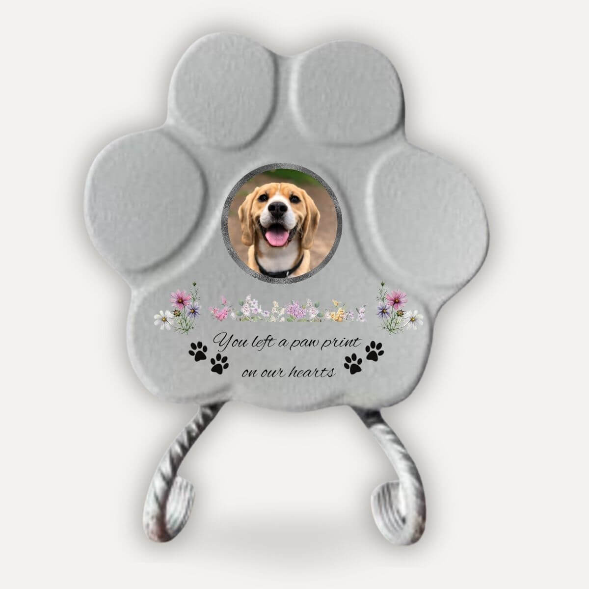Personalized Footprint Stone – Photo, Name and Message “You Left Footprints on Our Hearts” (English) 