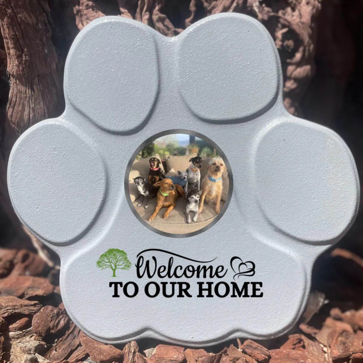 Placa gris grande sin soporte, con foto de mascota y frase personalizada – regalo hecho a mano para perros y gatos