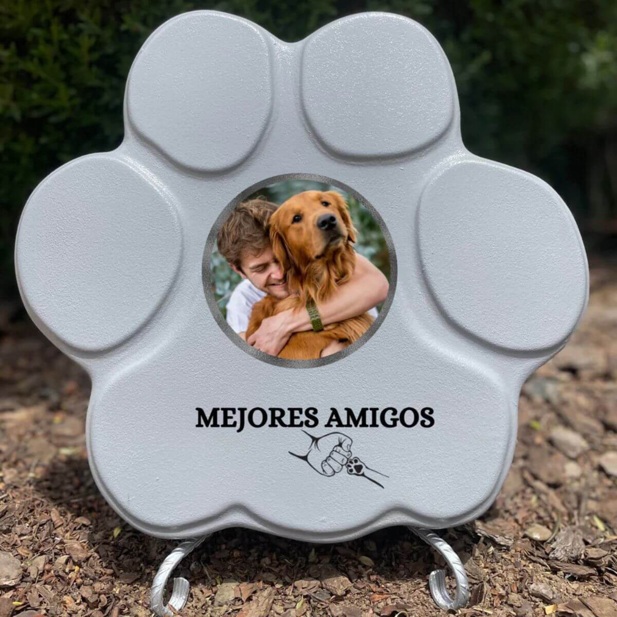Regalo personalizado “Mejores Amigos” para mascota, color gris, tamaño grande, con soporte