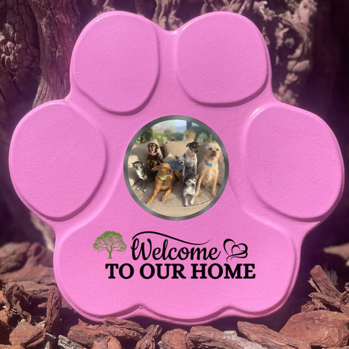 Placa rosa grande sin soporte, con foto de mascota y frase personalizada – regalo hecho a mano para perros y gatos