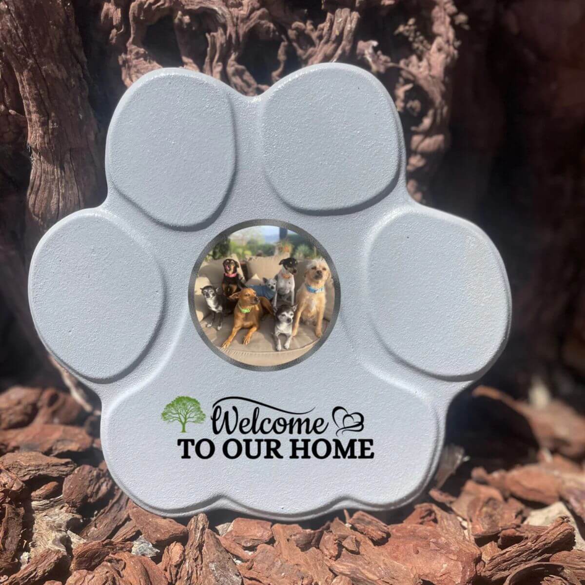 Placa gris mediano sin soporte, con foto de mascota y frase personalizada – regalo hecho a mano para perros y gatos

