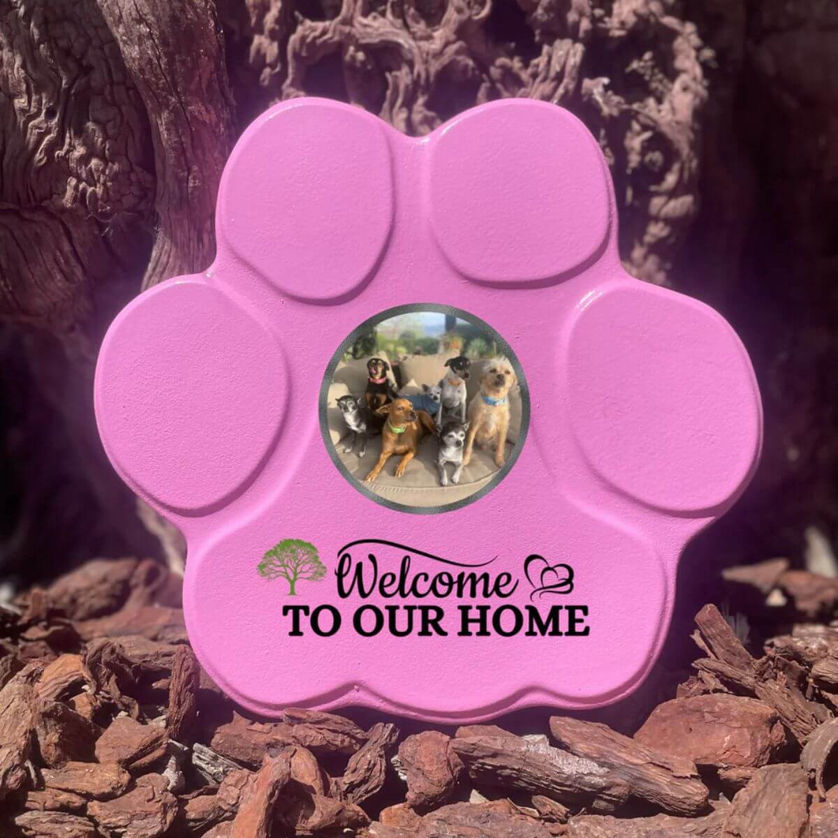 Placa rosa mediano sin soporte, con foto de mascota y frase personalizada – regalo hecho a mano para perros y gatos