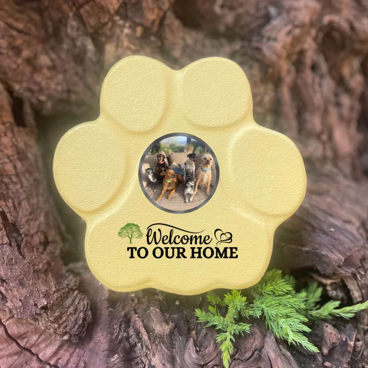 Placa amarillo pequeño sin soporte, con foto de mascota y frase personalizada – regalo hecho a mano para perros y gatos