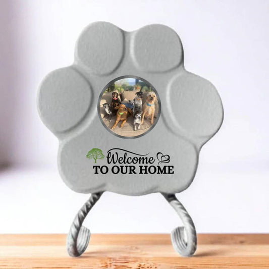 Placa gris pequeño con soporte, con foto de mascota y frase personalizada – regalo hecho a mano para perros y gatos