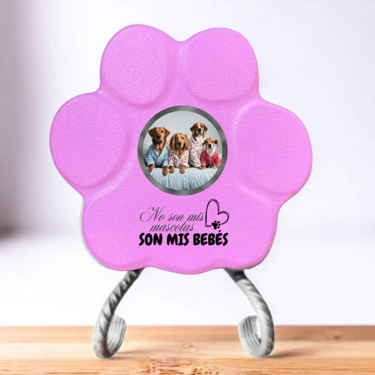 Placa personalizada para mascota pequeña rosa con foto y frase “Son Mis Bebés”, con soporte

