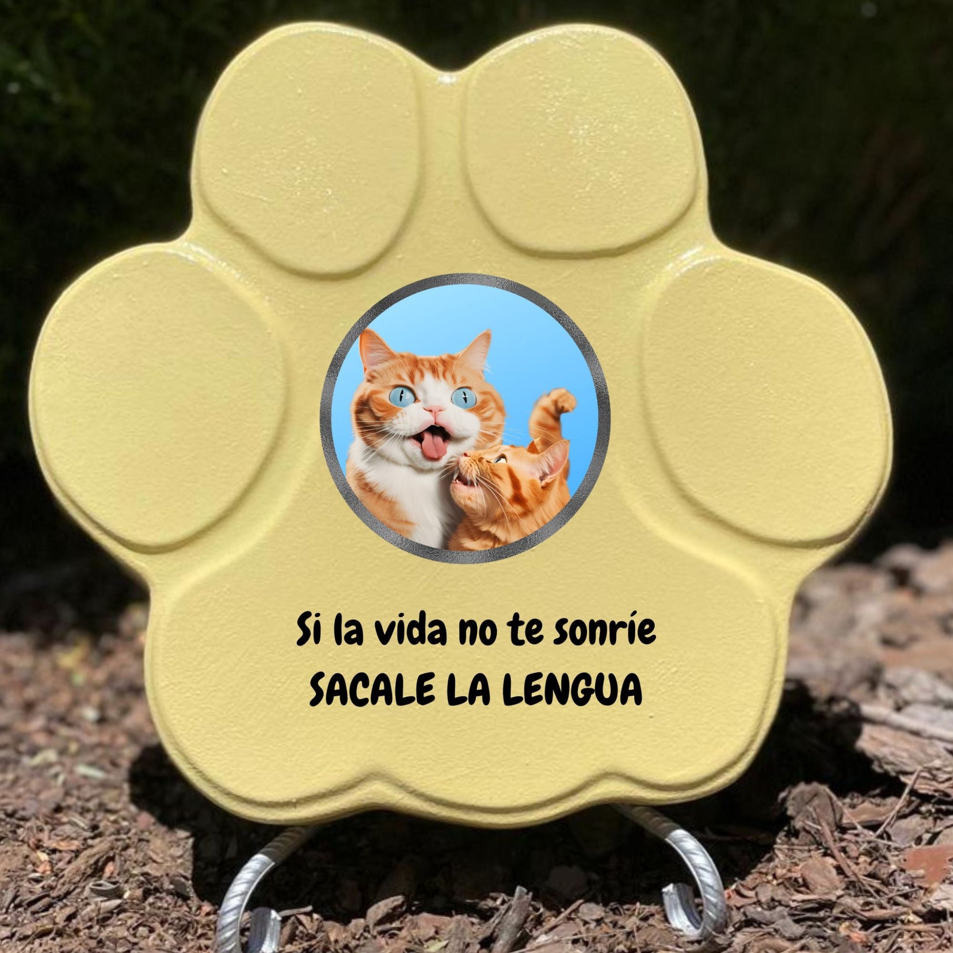 Huella de piedra ' en color amarillo, tamaño grande, con soporte para decoración de jardín o hogar.