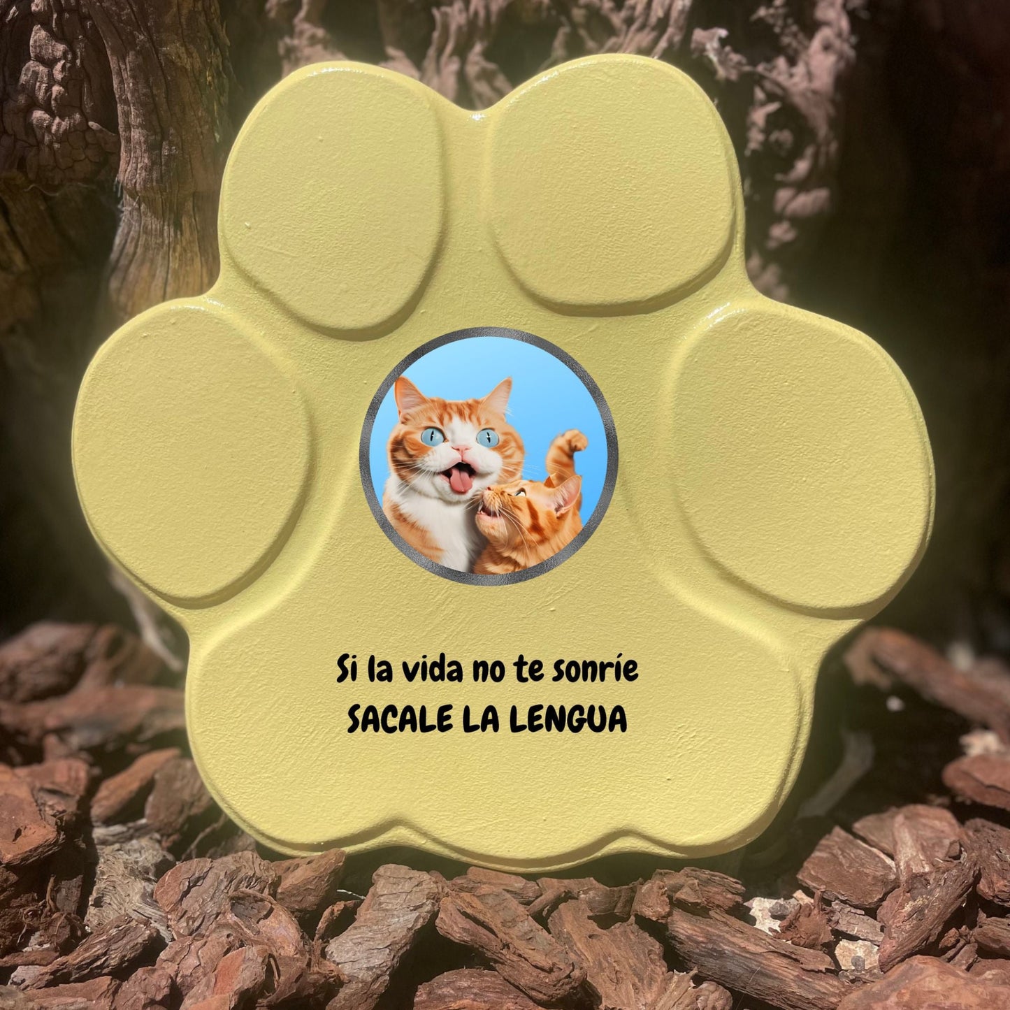 Huella de piedra ' en color amarillo, tamaño mediano, sin soporte para decoración de jardín o hogar.