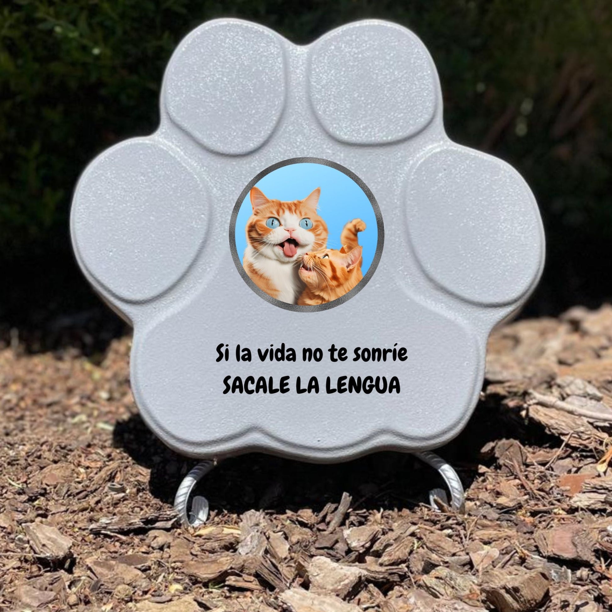 Huella de piedra ' en color gris, tamaño mediano, con soporte para decoración de jardín o hogar.