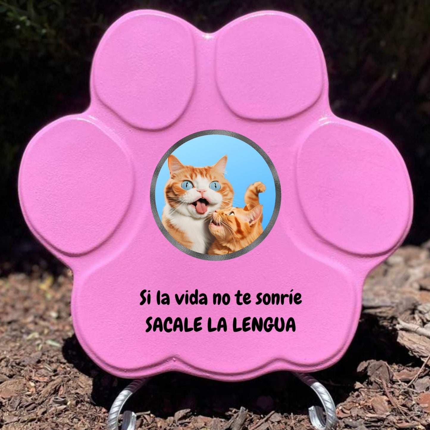 Huella de piedra ' en color rosa, tamaño grande, con soporte para decoración de jardín o hogar.

