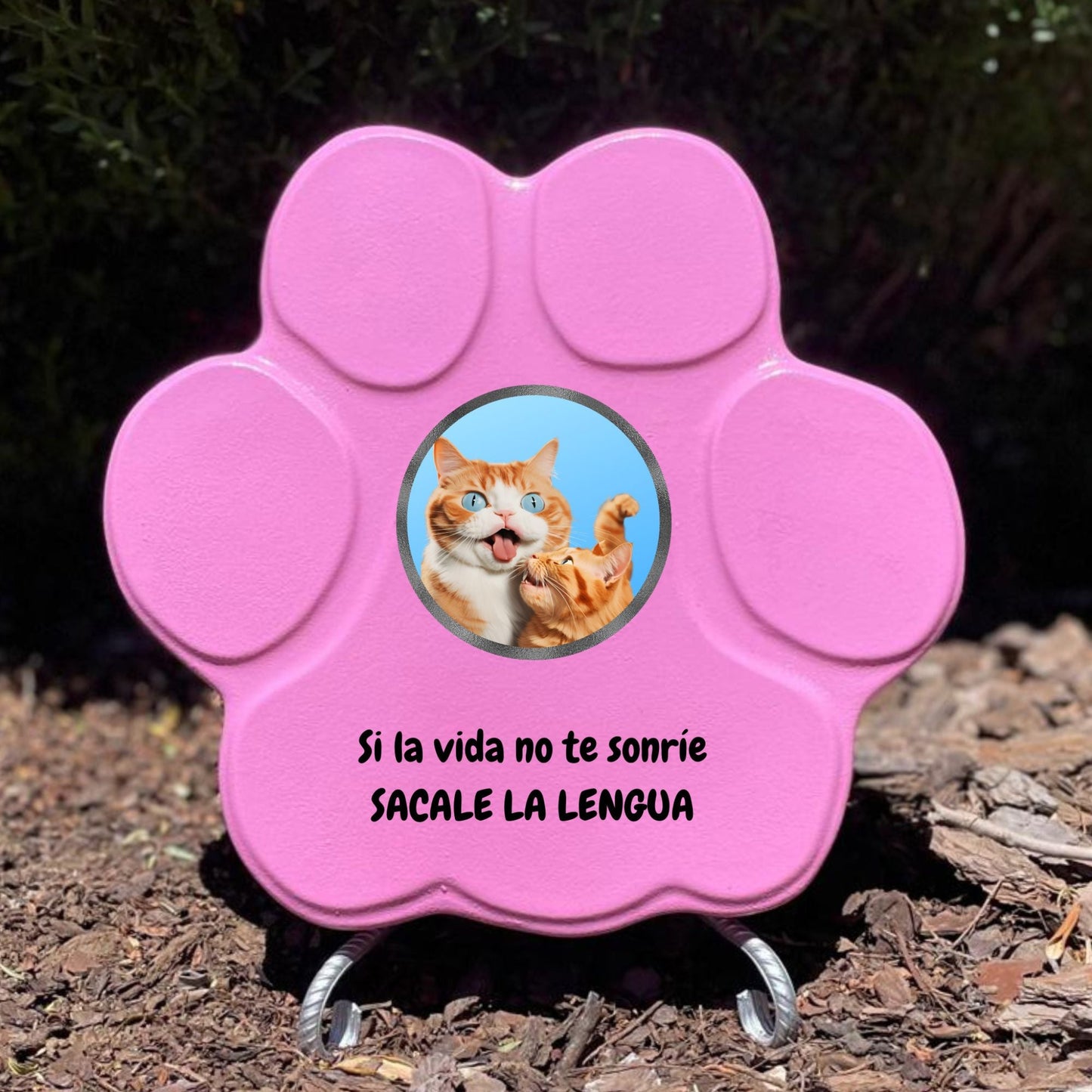 Huella de piedra ' en color rosa, tamaño mediano, con soporte para decoración de jardín o hogar.