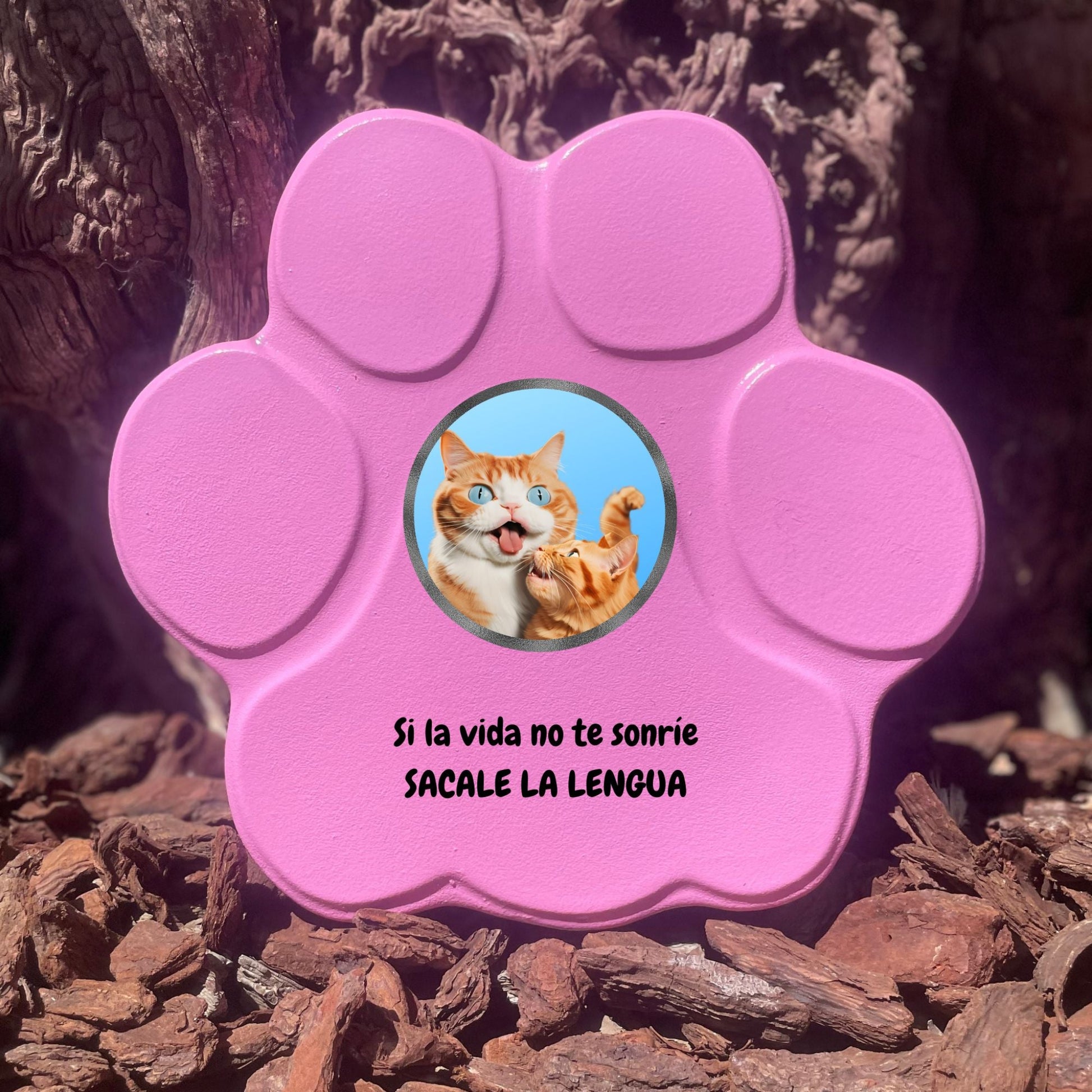 Huella de piedra ' en color rosa, tamaño mediano, sin soporte para decoración de jardín o hogar.

