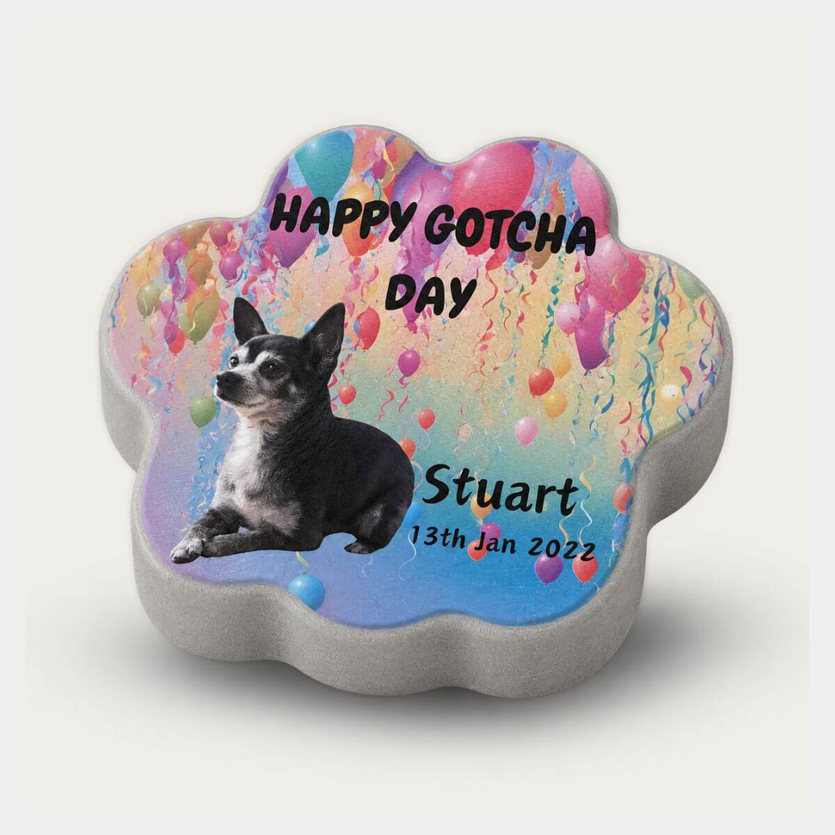 Placa personalizada para perro con foto, nombre y diseño Happy Gotcha Day para celebrar el Día de Adopción