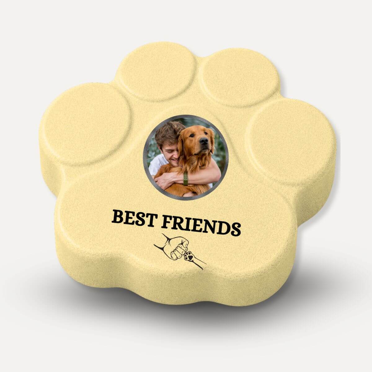 Placa personalizada de hormigón Best Friends con foto para perro o gato, regalo personalizado para amantes de las mascotas en color amarilla.