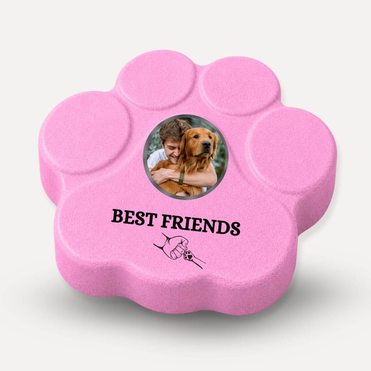 Placa personalizada de hormigón Best Friends con foto para perro o gato, regalo personalizado para amantes de las mascotas en color rosa.