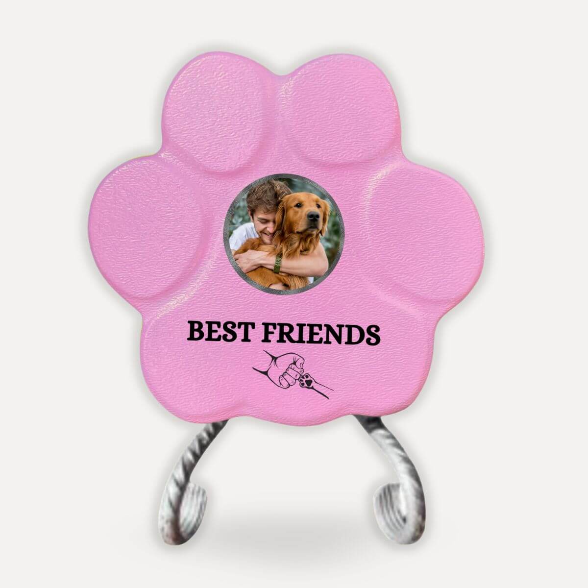 Placa personalizada Best Friends de hormigón con foto sobre soporte decorativo, regalo personalizado para perros y gatos en color rosa.