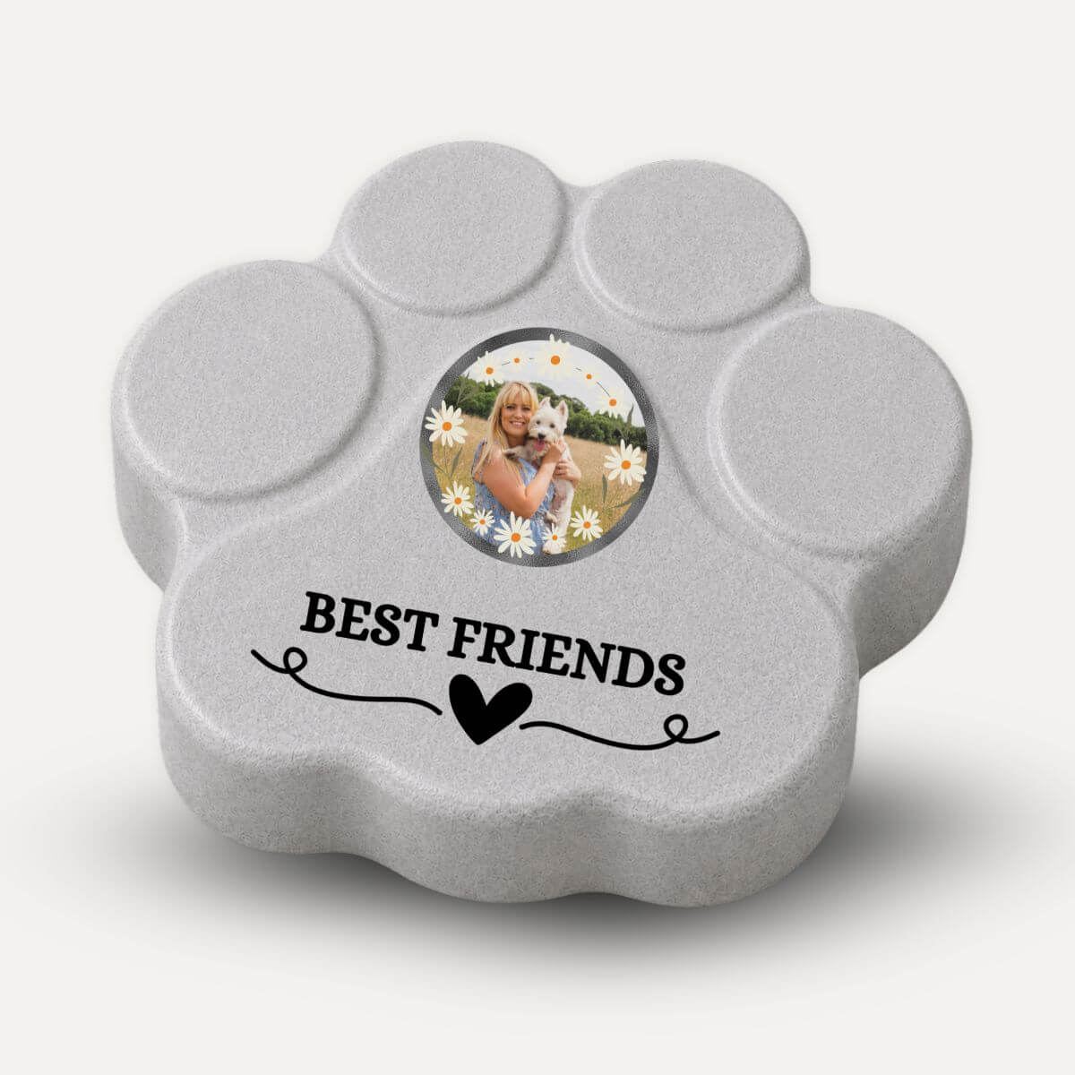 Placa personalizada "Best Friends" con foto para mujeres y sus mascotas en color gris.